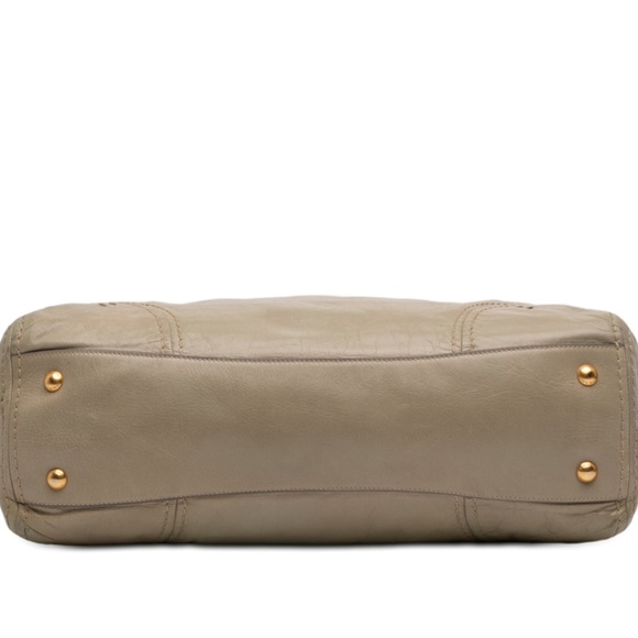 ✨PRADA✨Vitella Satchel Large Calf Leather Tote Soft Metallic Gold - Picture 3 of 15